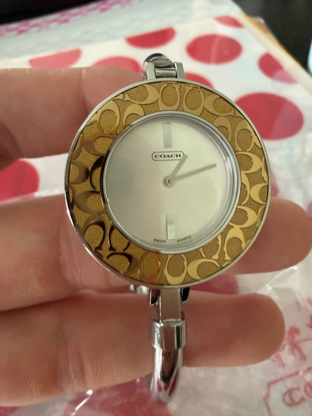 Coach Two-Tone Gold Accent Silver Bangle Watch